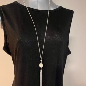 Long Silver Tassel Pendant Necklace in Silver
